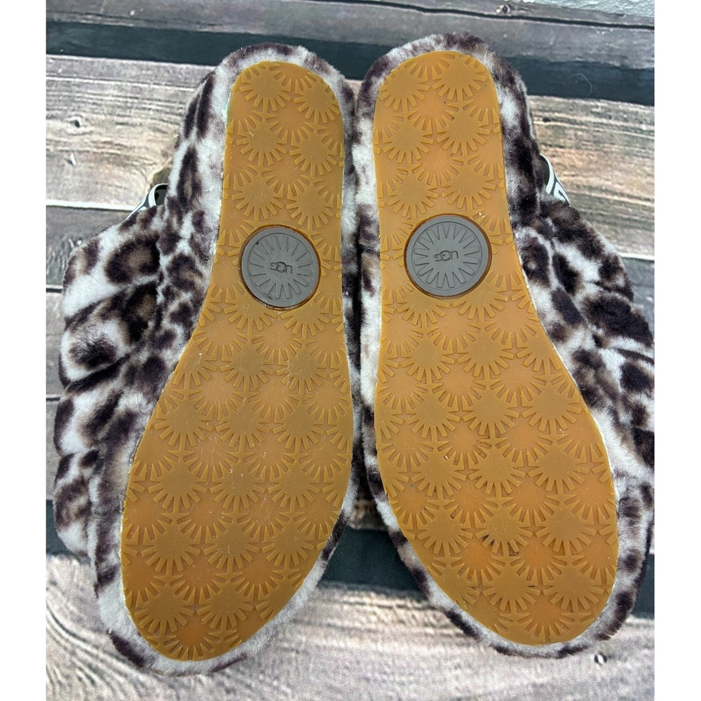 UGG Fluff Yeah Slide Panther Print Slippers Womens 9 Leopard Logo Strap 1120903 - Picture 5 of 8
